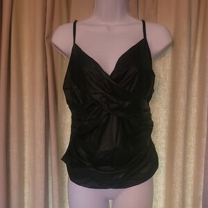 SHEIN Black Ruched Wrap V-Neck Spaghetti Strap Camisole